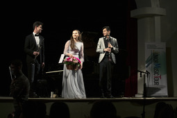 слева направо: Андрей Рязанцев (кларнет), Мария Махамендрикова (фортепиано), Эрик Мирзоян (кларнет)